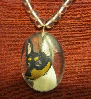 Rat Terrier Hand - Painted On Oval Clear Glass Pendant/bead/necklace