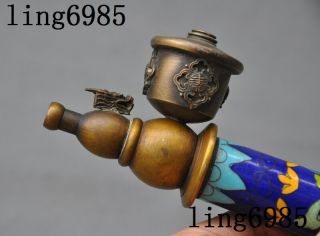 Old Chinese bronze Cloisonne dragon head beast statue Tobacco pipe Smoking Tool 2