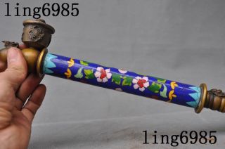 Old Chinese bronze Cloisonne dragon head beast statue Tobacco pipe Smoking Tool 3