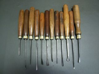 Set Of 12 Vintage Carving Chisels & Gouges Old Tools By Addis,  Herring Etc
