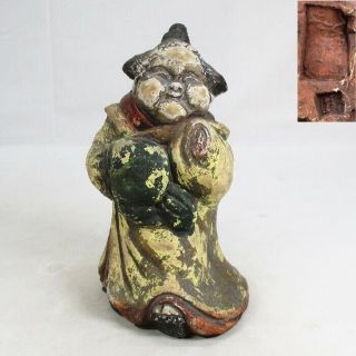 B065: Real Old Japanese Pottery Ware Fat Faced Woman Statue Called Otafuku