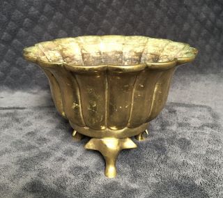 Antique Chinese Korean Japanese Fluted Bronze Incense Burner Tripod Censer Bowl