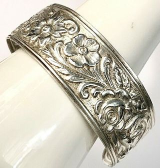 Vintage S.  Kirk & Son Floral Rose Repousse Sterling Silver Cuff Bracelet 8 "