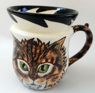 Cats By Nina Ceramic Coffee Tea Mug/cup Tabby Green Eyes Pottery 2001