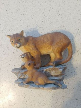 1994 Mountain Lion & Cubs Figurine Home Interiors Endangered Species Homco Vtg