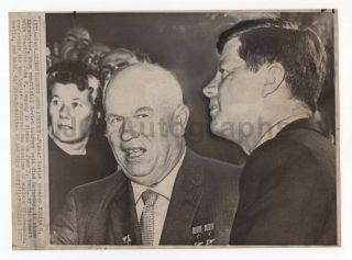John F.  Kennedy & Nikita S.  Khrushchev - Vintage Wire Service Photograph