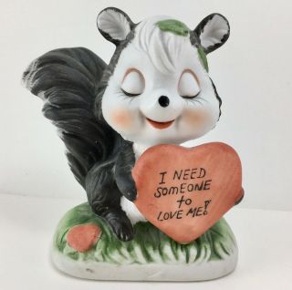 Skunk On Grass Holding Heart Need Someone To Love Me And Heart Ceramic Vintage