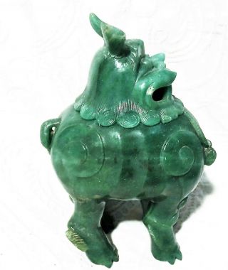 Antique Chinese Green Jade Censer Incense Burner Pixiu Beast Qing