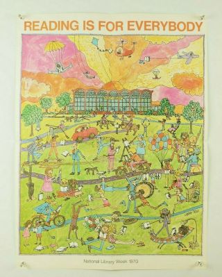 Vintage Larry Ross Reading Is For Everybody,  National Library Week 1970 Poster