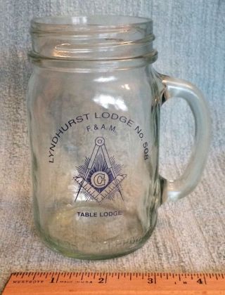 Freemason Masonic Mason Jar Cup Mug Lyndhurst Lodge No.  508 F.  &a.  M.  Table Lodge