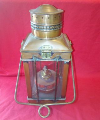 Large Vintage Copper,  Brass & Glass Ships Lantern Lamp Light Nautical 14.  5 "