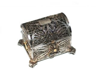 Antique Chinese Filigree Treasure Chest Ring Jewelry Box Low Grade Silver Plate