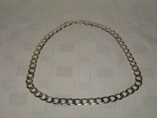 Heavy Vintage Sterling Silver Flat Curb Link Necklace Chain - 20 " - 58.  51g