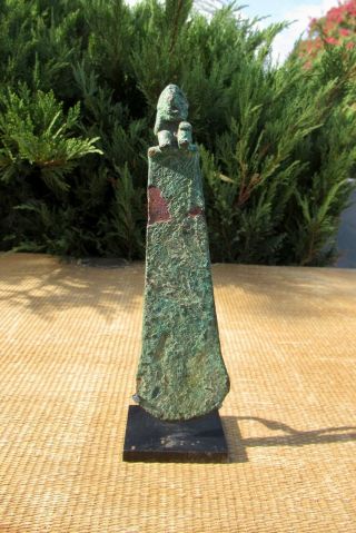 Chinese Archaic Bronze Ritual Amulet Pendent Figure Of A Man Sitting On A Blade
