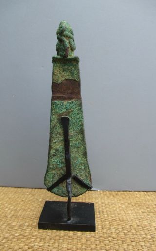 Chinese Archaic Bronze Ritual Amulet Pendent Figure of a Man Sitting on a Blade 3