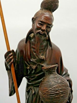 Very Fine Quality Chinese Carved Wood Figure Of A Fisherman - Stunning Quality S