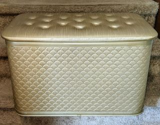 Vintage Clothes Laundry Hamper Bench Gold Mid Century Quilted 24x14x15 " Mcm