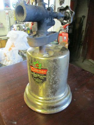 Old Vintage Coleman Canada Brass Blow Torch Tool Lantern Lamp