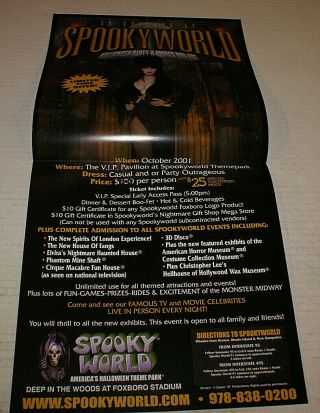 Vtg 1990s Spooky World Ma Horror Theme Park Halloween Elvira 11 " X 22 " Poster
