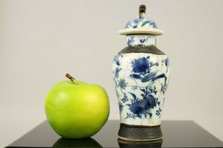 A Chinese Blue & White Lidded Crackle Bird Vase 19thc