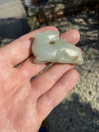 Antique Chinese Qing Dynasty 19th/20th Century White Jade Mythical Beast
