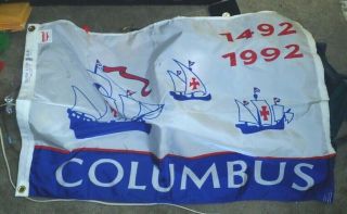 Vintage Columbus 2’x3’ 1492 - 1992 Nylon Flag,  Dettra,  Orig Box