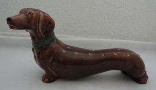 Vintage Abco Dachshund Dog Hat Pin Holder 10 " Ceramic Dog Figurine Made In Usa