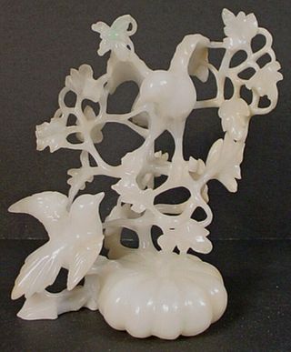 Vintage Chinese Carved White Jadeite Jade ‘two Birds In A Bush’ Sculpture