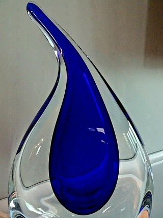 Vintage Murano Art Glass Cobalt Blue Sommerso LARGE TEARDROP Sculpture 2