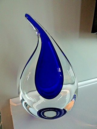 Vintage Murano Art Glass Cobalt Blue Sommerso LARGE TEARDROP Sculpture 3