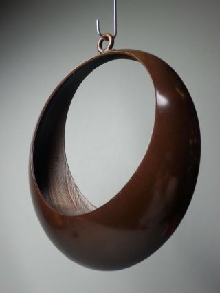 Japanese Vintage Bronze Hanging Flower Vase Kabin Ikebana Full Moon Shape Ring