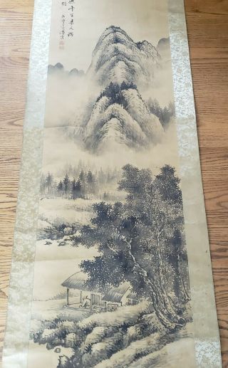 Antique Japanese Chinese Silk Scroll Painting Mountain Man Signed 1 