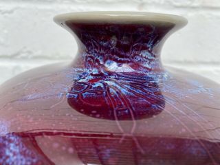 Large Chinese Flambe Glazed Porcelain Vase 20th Century Oxblood Red Blue 36cmh