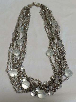 Vintage Stephen Dweck 10 Strand Clear Beads And Silver Chain Necklace Usa