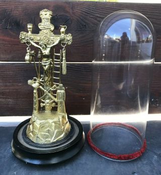 Vtg Instruments Of The Passion Crucifix Cross Bronze Arma Christi Weapons Dome