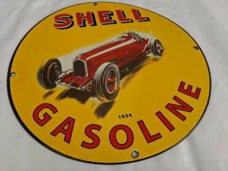 Old Vintage 1934 Shell Gasoline Porcelain Enamel Gas Station Fuel Oil Pump Sign