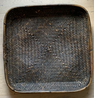 Large Square Vintage Woven Bamboo Basket Stain Asian Japanese