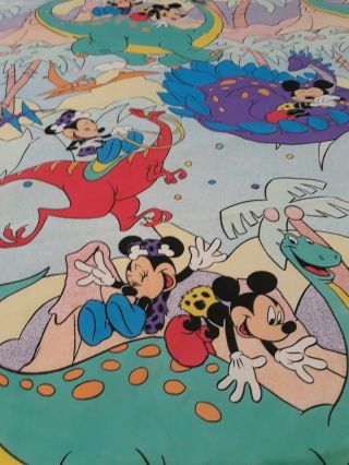 Vintage Disney Twin Bed Spread Sheet Prehistoric Mickey Minnie Mouse & Dinosaurs