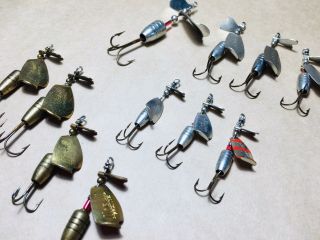 11 X Vintage Lures Mitchell Spinners 1950s & 60s Twin Blade Spinners,  France