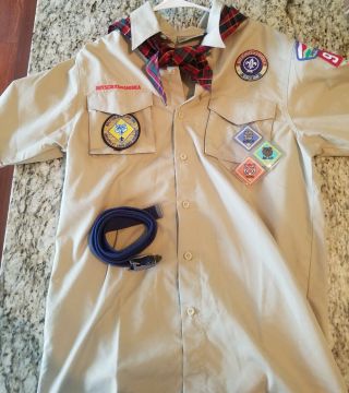 Boy Scouts Of America Shirt Patches Tan Uniform Mens Small,  Bsa Belt Bundle