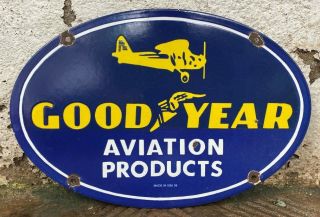 Vintage " Goodyear " Aviation Products Porcelain Enamel Sign 16.  5 " X11 "