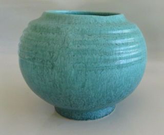 Vtg Roseville Art Deco Bulbous Pottery Bowl Vase,  Turquoise Blue,  238 - 5