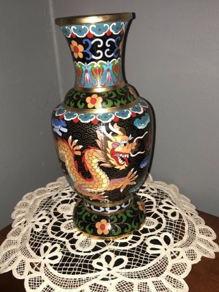 10 " Vintage Chinese Multi Colored CloisonnÉ Dragon/rooster Vase 10 Inches Tall