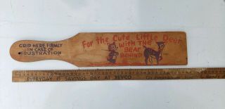 Vtg 18in Wooden Spanking Paddle The Cute Little Deer With The Bear Behind