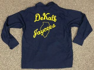 Vintage 60s 70s Jaycees Dekalb Illinois Embroidered Long Sleeve Shirt Size Large