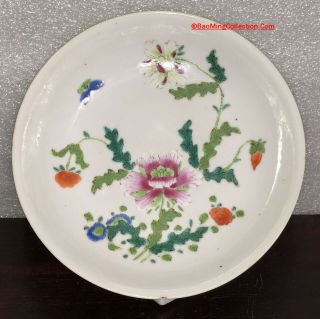 Two Chinese Qing 18thc Yongzheng Fencai Famille Rose " Poppies " Porcelain Plates