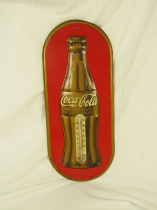 Vintage Coca Cola Tin Thermometer Embossed Bottle Christmas 1923