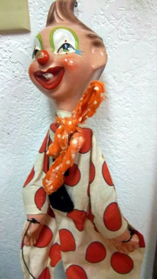 vintage Marionette Puppet Clown,  wood feet,  plaster head & hands,  strings cut 2