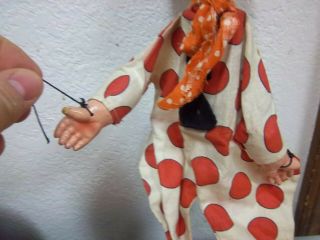 vintage Marionette Puppet Clown,  wood feet,  plaster head & hands,  strings cut 3