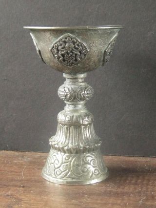 Antique Tibetan Chinese Silver Yak Butter Lamp Tea Cup Stem